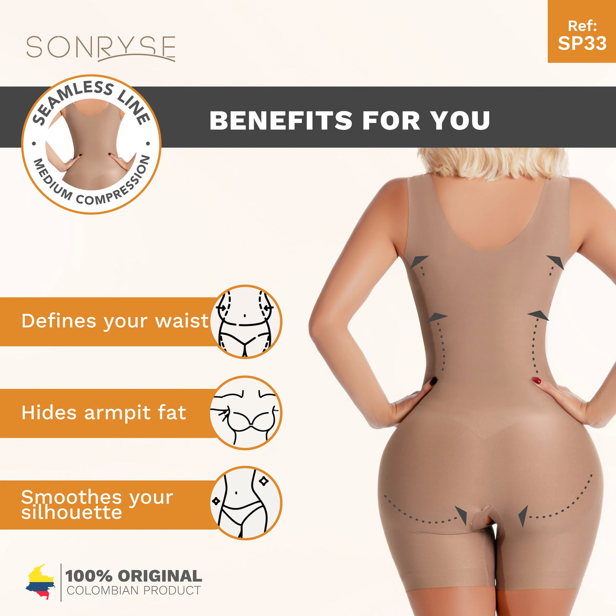 Sonryse SP33NC Colombian Shapewear for Women – Low Compression Short Faja with Open Bust & Ultra - Light Microfiber for Daily Use and Night Out - Colombian Shapewear | Siluets