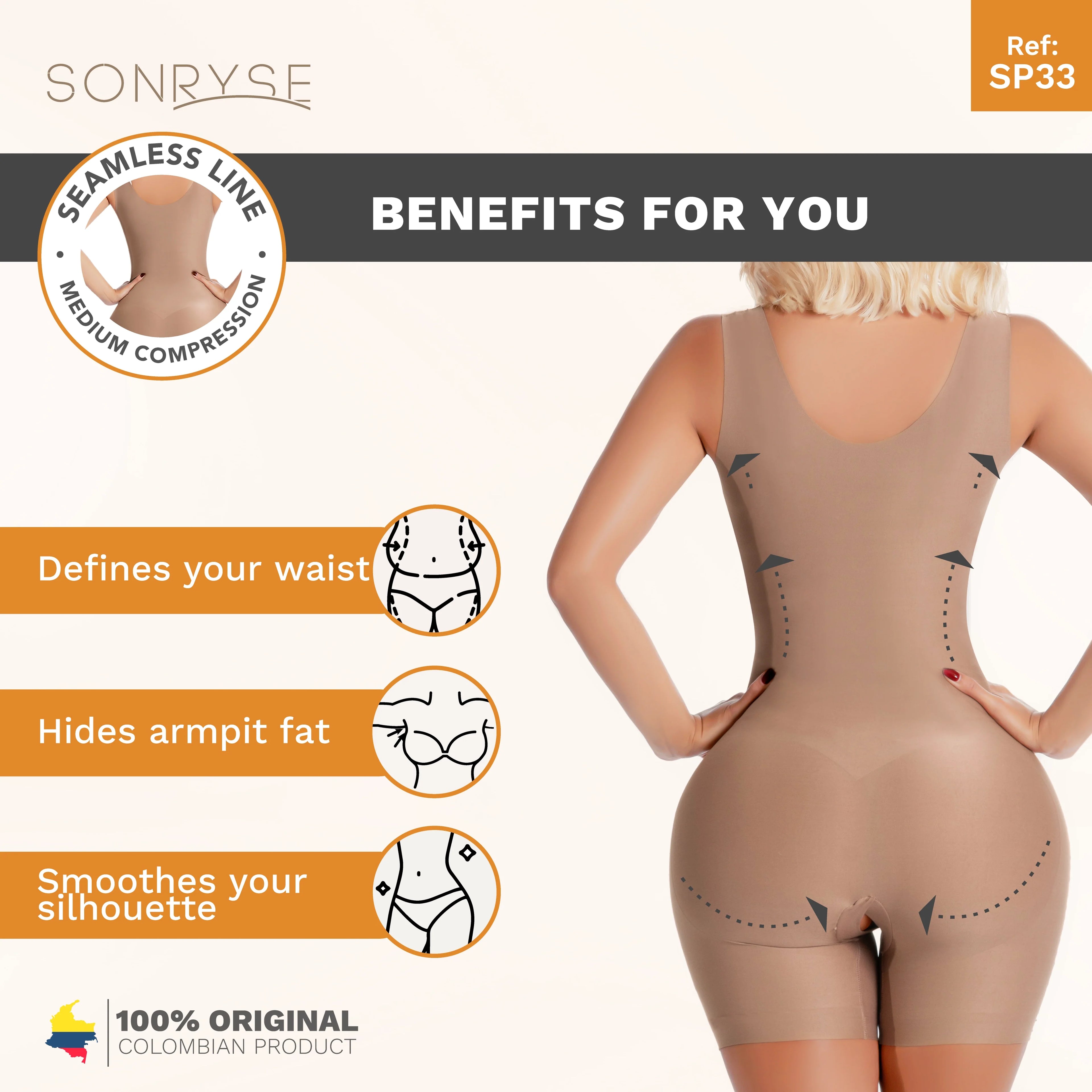 Sonryse SP33NC Colombian Shapewear for Women – Low Compression Short Faja with Open Bust & Ultra-Light Microfiber for Daily Use and Night Out