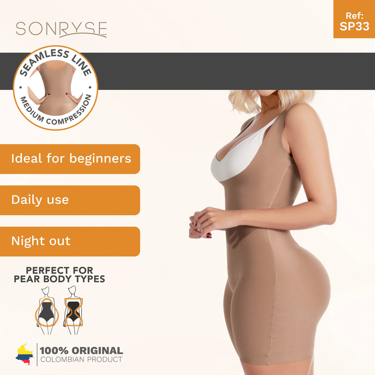 Sonryse SP33NC Colombian Shapewear for Women – Low Compression Short Faja with Open Bust & Ultra - Light Microfiber for Daily Use and Night Out - Colombian Shapewear | Siluets