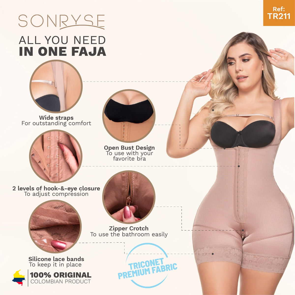 Fajas Sonryse TR211 – Stage 1 Colombian Faja | Post - Surgery Bodysuit - Colombian Shapewear | Siluets
