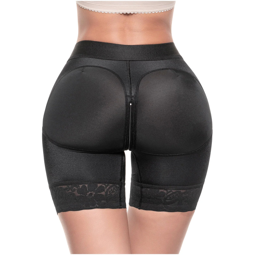 Black shapewear shorts on a white background