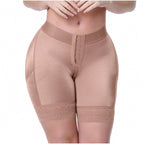 Beige shapewear shorts on a white background