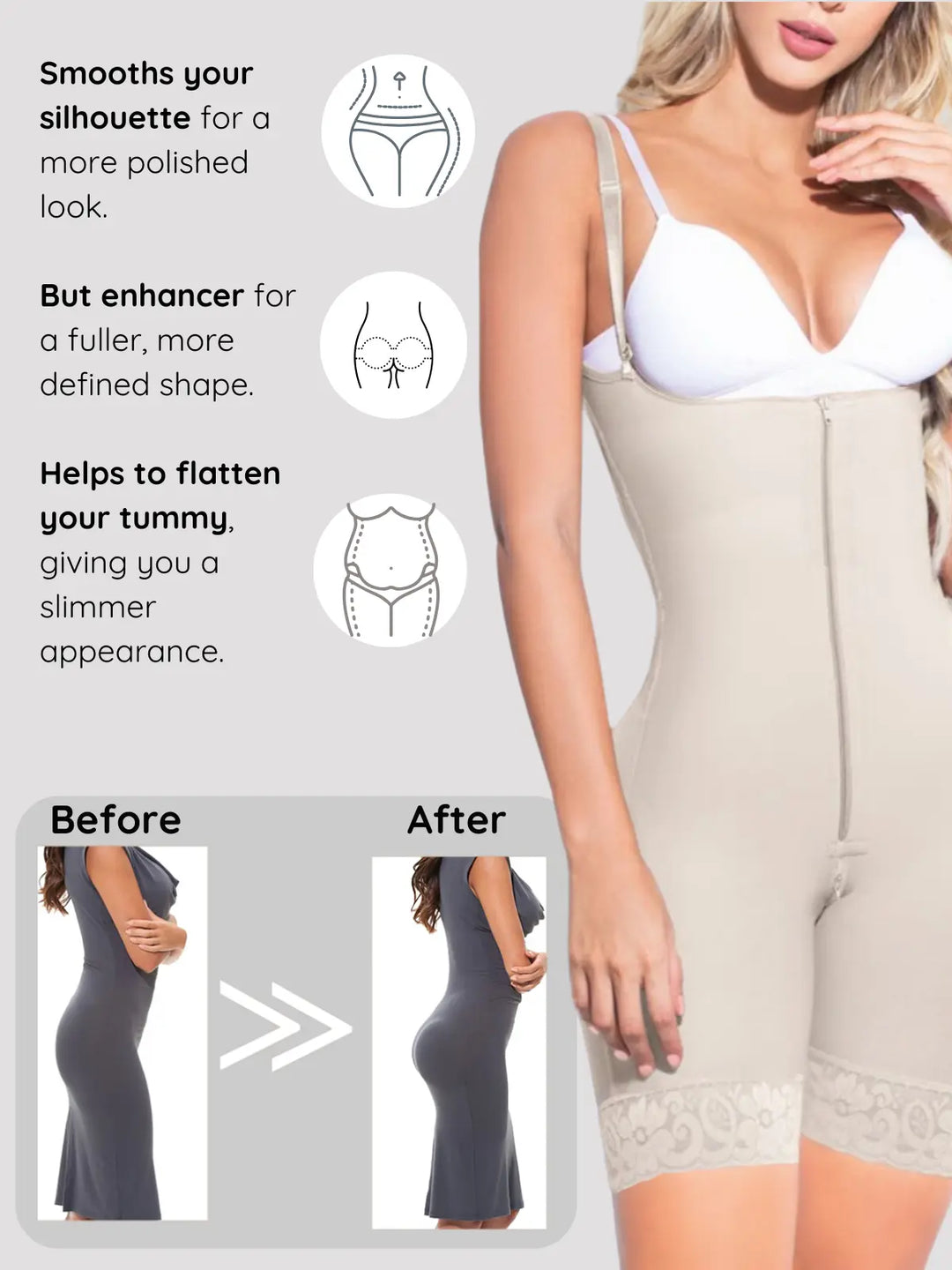 Siluet 1027 Braless Mid-Thigh Minimizer Bodysuit – Full Body Shaping & Everyday Comfort Siluets