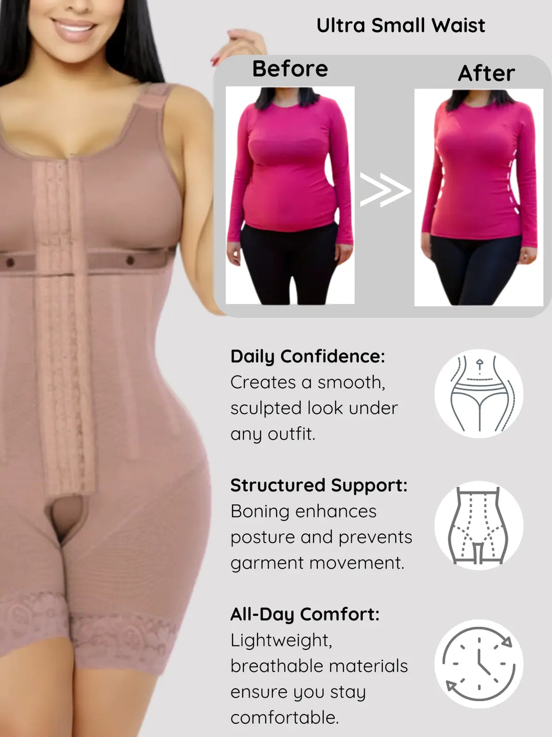 Siluet Full-Body Shapewear with Built-In Bra and Boning - Achieve the Perfect Hourglass Figure Siluets