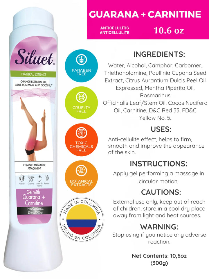 Siluet Guarana Slimming Gel with Carnitine – Firming & Toning Body Gel for Cellulite and Skin Tightening Siluets