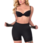 Woman wearing Siluet LR5 black butt-lift short with adjustable side compression panels.