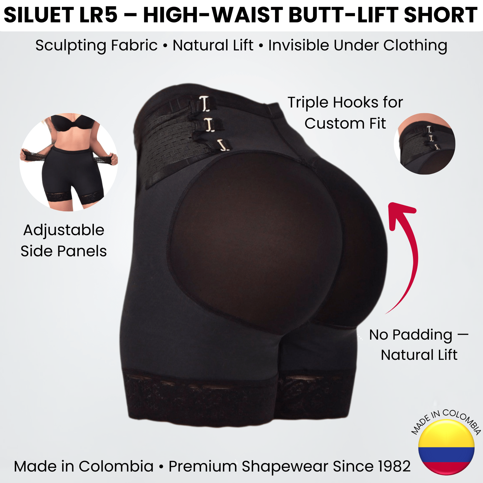 Siluet LR5 Butt - Lift Short | Adjustable High Compression | Natural 5 cm Lift – Colombian Shapewear - Colombian Shapewear | Siluets