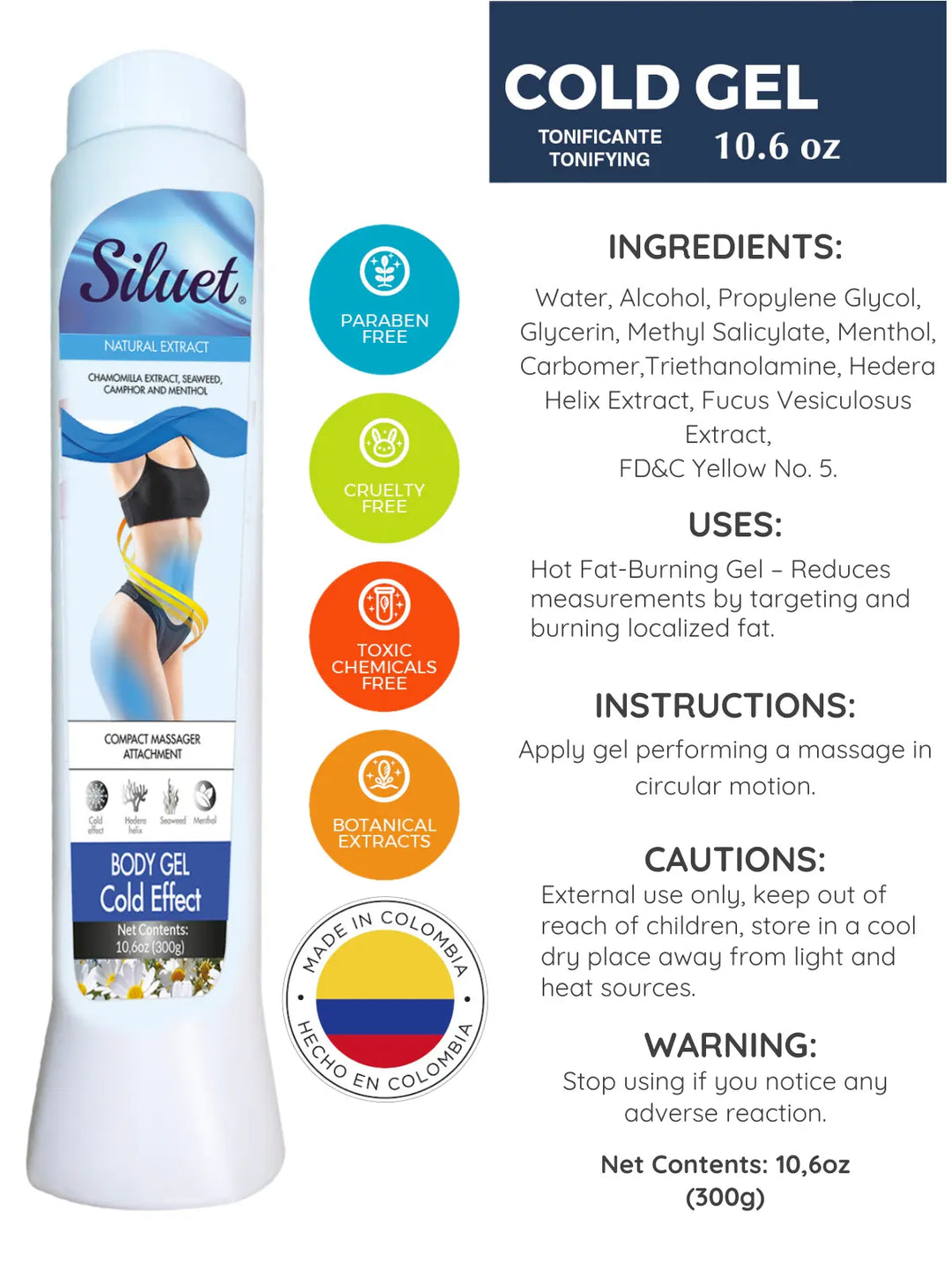 Siluet Thermal Effect Cold Gel with Seaweed & Chamomile – Calming & Tonifying Solution for Flaccid Skin (10.6 oz) Siluets