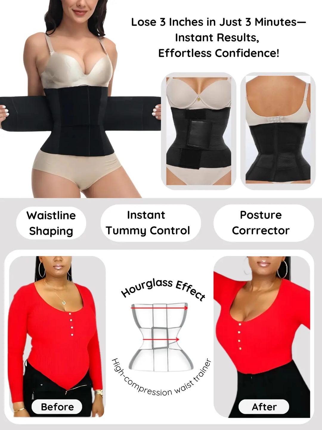 Siluet Triple-Strap Adjustable Waist Trainer – For Workouts & Everyday Shaping Siluets