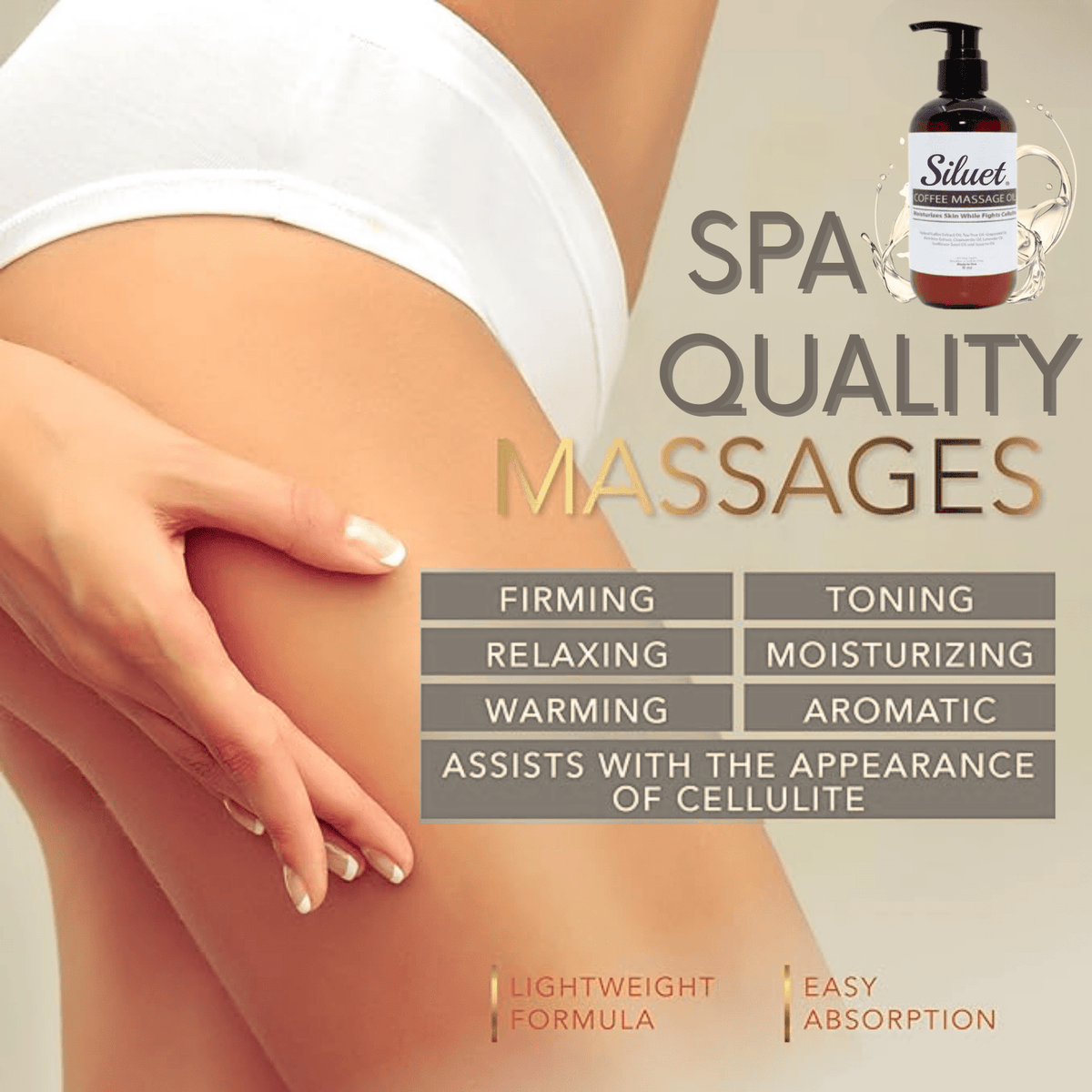 Siluet Coffee Massage Oil – Anti - Cellulite, Stretch Mark & Skin Firming (8 oz) - Colombian Shapewear | Siluets