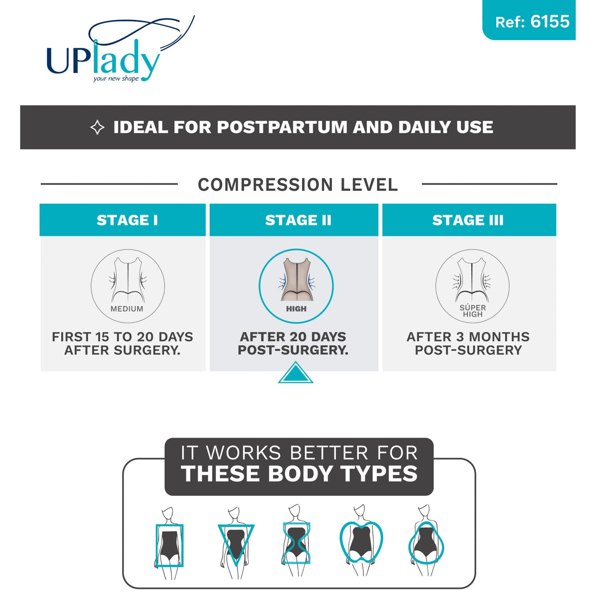 UpLady 6155 Tummy Control Girdle | Butt Lifting Powernet Faja - Colombian Shapewear | Siluets