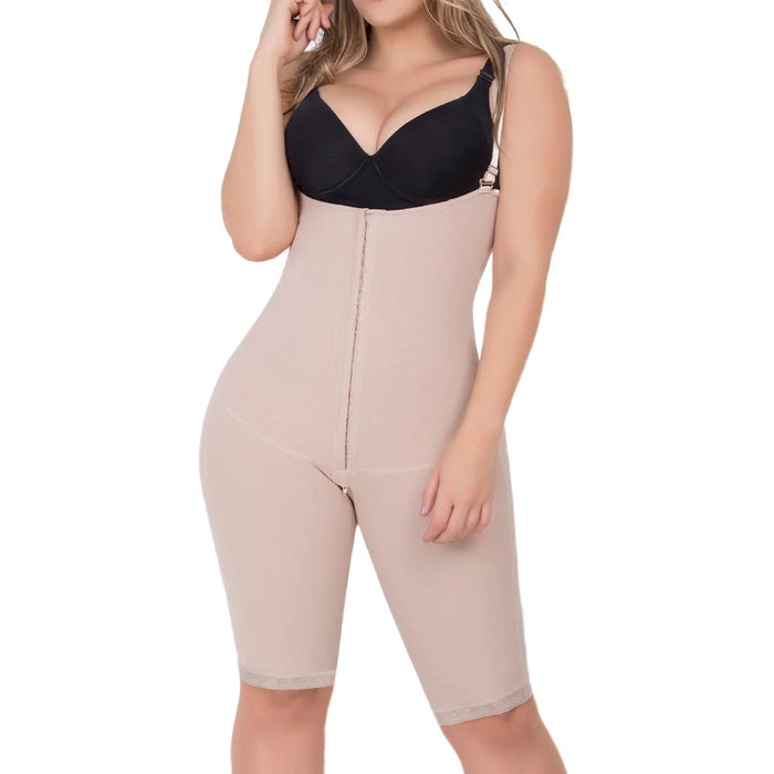 UpLady 6712 Open Bust Tummy Control Butt Lifter Bodysuit | Knee - Length Powernet Faja - Colombian Shapewear | Siluets