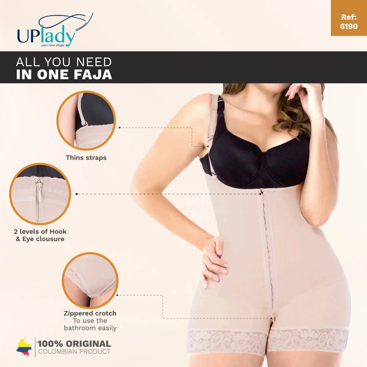 UpLady 6190 Butt Lifting Bodysuit – Shapewear for Wide Hips - Colombian Shapewear | Siluets