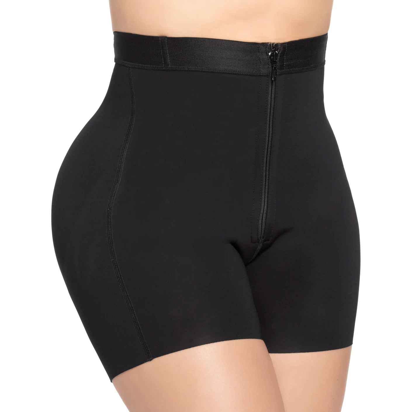 Black shapewear shorts on a white background