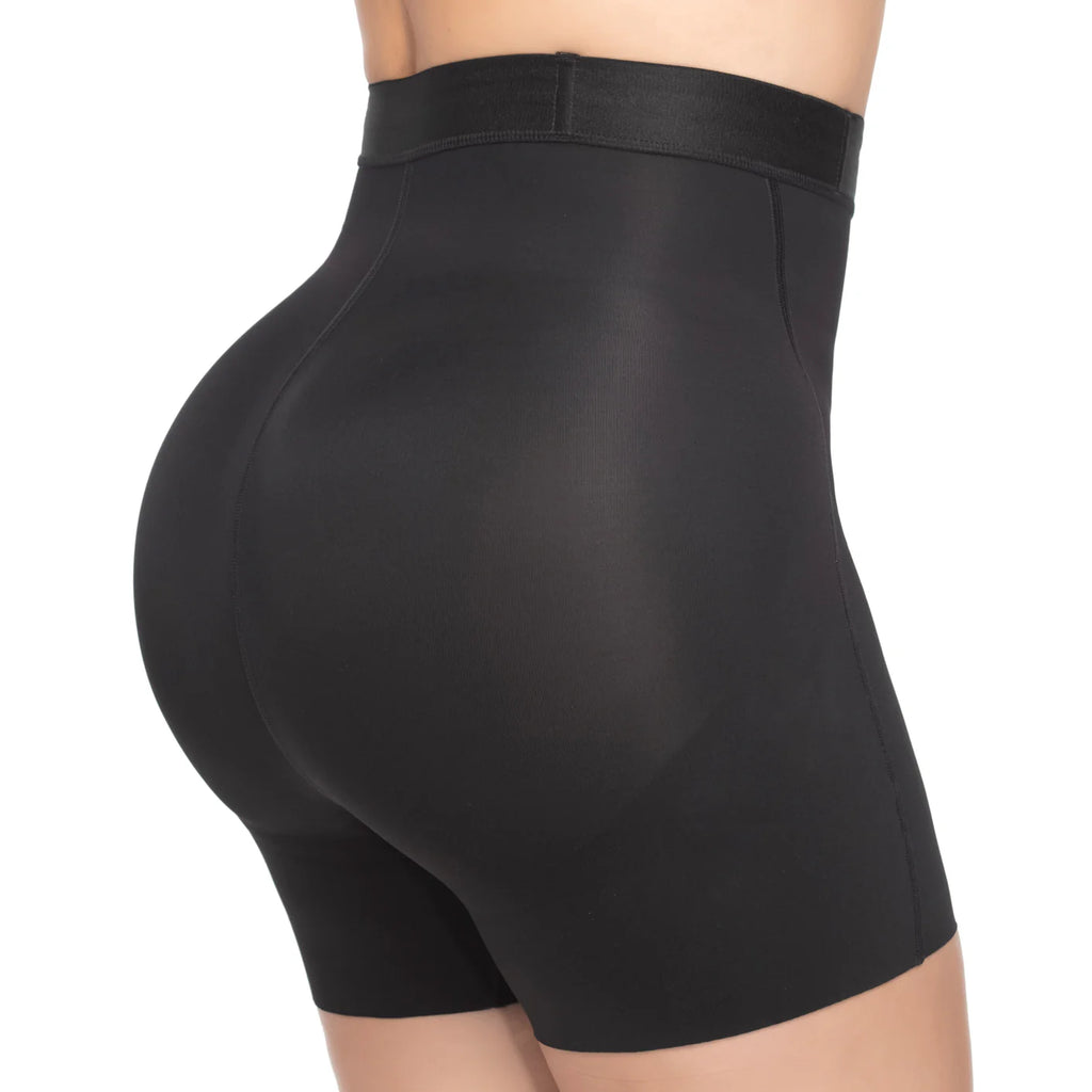Black shapewear shorts on a white background