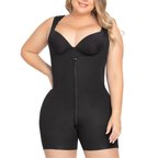 Black shapewear bodysuit worn by a model on a white background