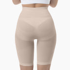 Beige shapewear shorts on a white background