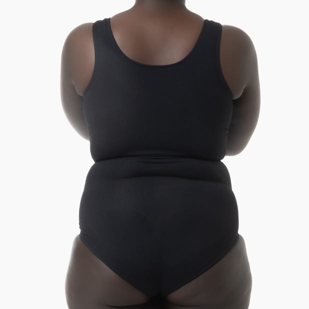 Black tank top and high-waisted underwear set on a white background