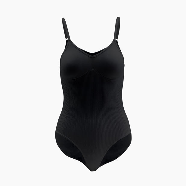 Black swimsuit with thin straps on a white background