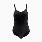 Black swimsuit with thin straps on a white background