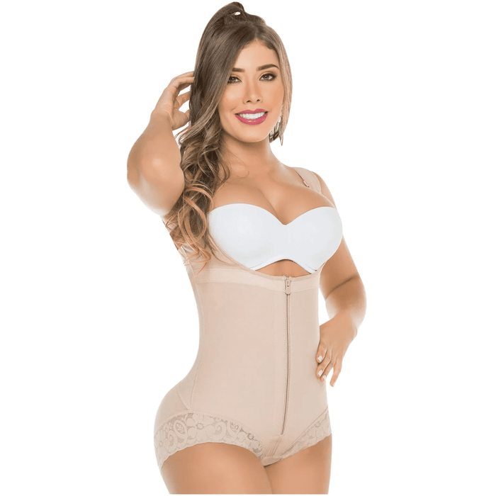 Fajas Salomé 411 | Open Bust Panty Post - Op Faja with Wide Straps & Front Zipper | Powernet Shapewear - Colombian Shapewear | Siluets