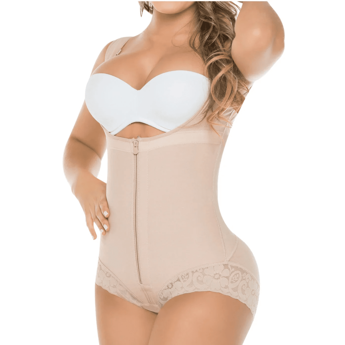 Fajas Salomé 411 | Open Bust Panty Post - Op Faja with Wide Straps & Front Zipper | Powernet Shapewear - Colombian Shapewear | Siluets