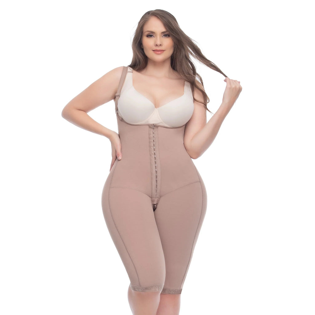 UpLady 6712 Open Bust Tummy Control Butt Lifter Bodysuit | Knee - Length Powernet Faja - Colombian Shapewear | Siluets