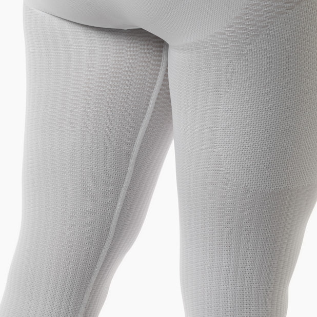 Close-up of gray textured pants on a white background