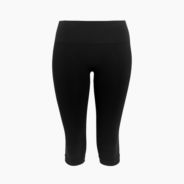 Black capri leggings on a white background