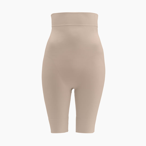 Beige shapewear shorts on a white background