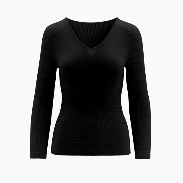 Black long-sleeve top on a white background