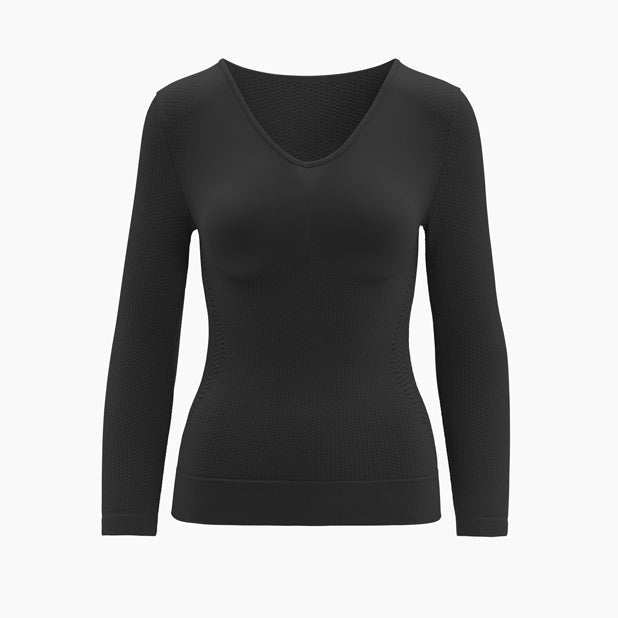 Black long-sleeve top on a white background
