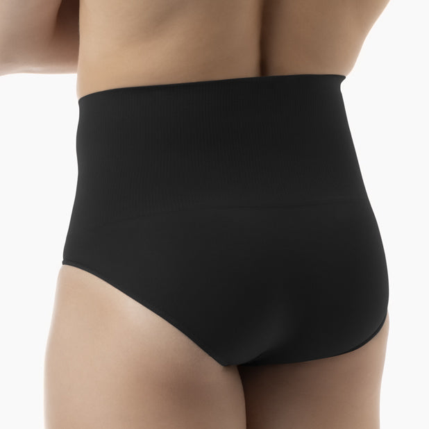 Black high-waisted underwear on a white background