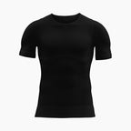 Black short-sleeve shirt on a white background