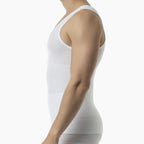 White tank top worn by a person on a white background