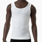 White tank top worn by a person on a white background