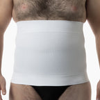 White waist trainer worn by a person on a white background