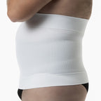 White compression garment worn by a person on a white background