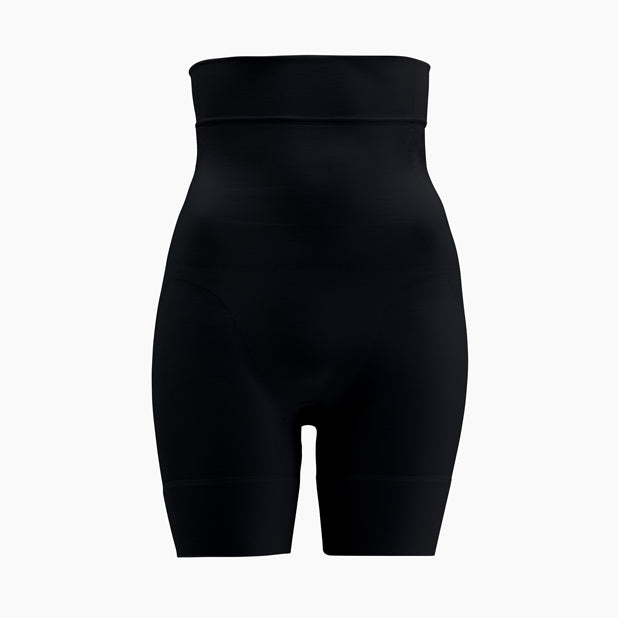 Black shapewear shorts on a white background