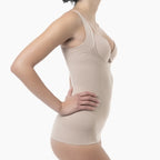 Beige tank top worn by a person on a white background