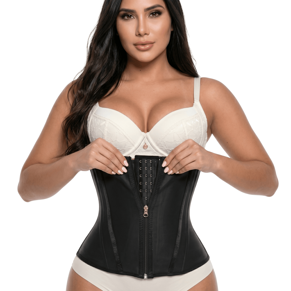 Perfect Silhouette Colombian waist trainer with double compression Powernet, front zipper and inner hooks for hourglass shaping