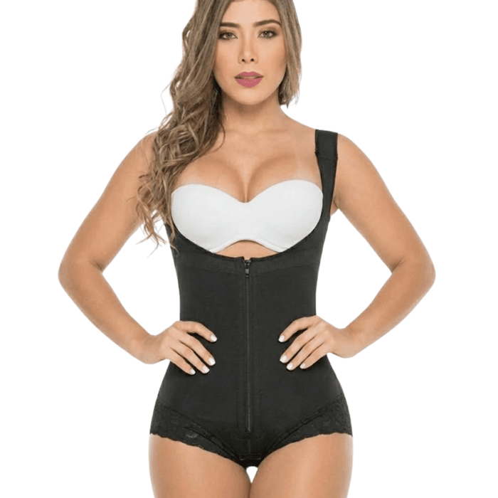 Fajas Salomé 411 | Open Bust Panty Post - Op Faja with Wide Straps & Front Zipper | Powernet Shapewear - Colombian Shapewear | Siluets