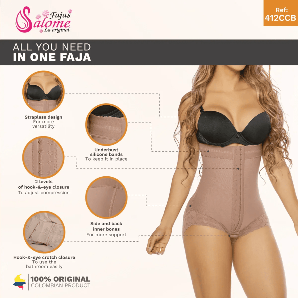 Salomé 412 - CCB | Strapless Tummy Control Panty Shapewear Bodysuit | Powernet - Colombian Shapewear | Siluets