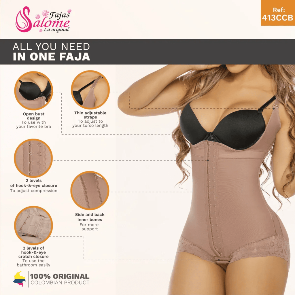 Salome 413 - CCB | Faja Colombiana Tummy Control Girdle with Hooks Bodysuit | Powernet - Colombian Shapewear | Siluets