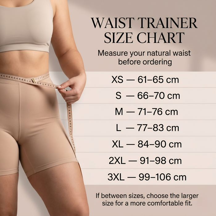 Colombian waist trainer size chart with waist measurements in cm for accurate corset sizing