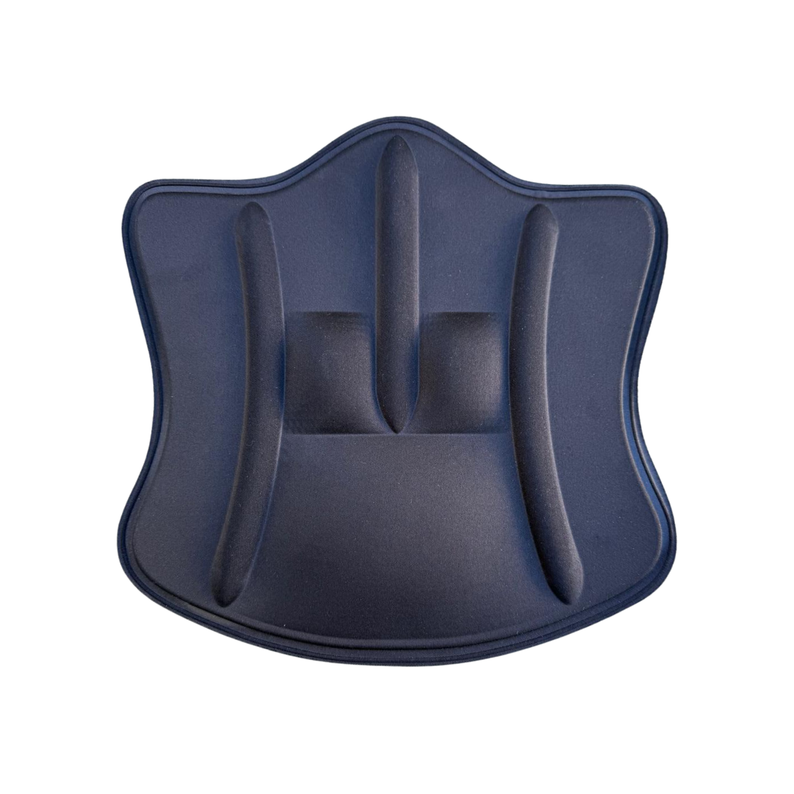 Black ergonomic abdominal contour board with sculpted channels on a white background