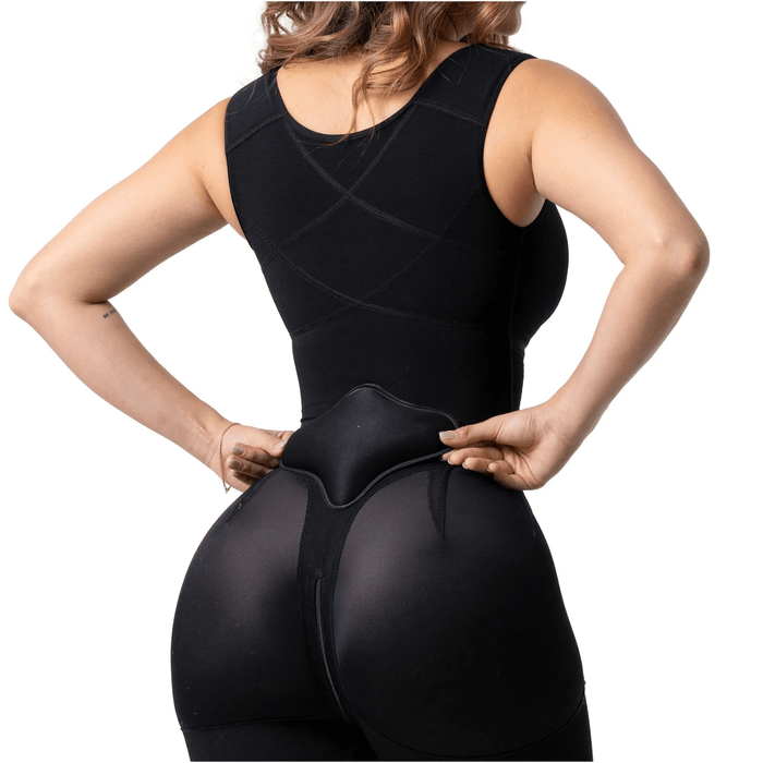 Black lumbar compression board worn with compression shapewear for waist and back support