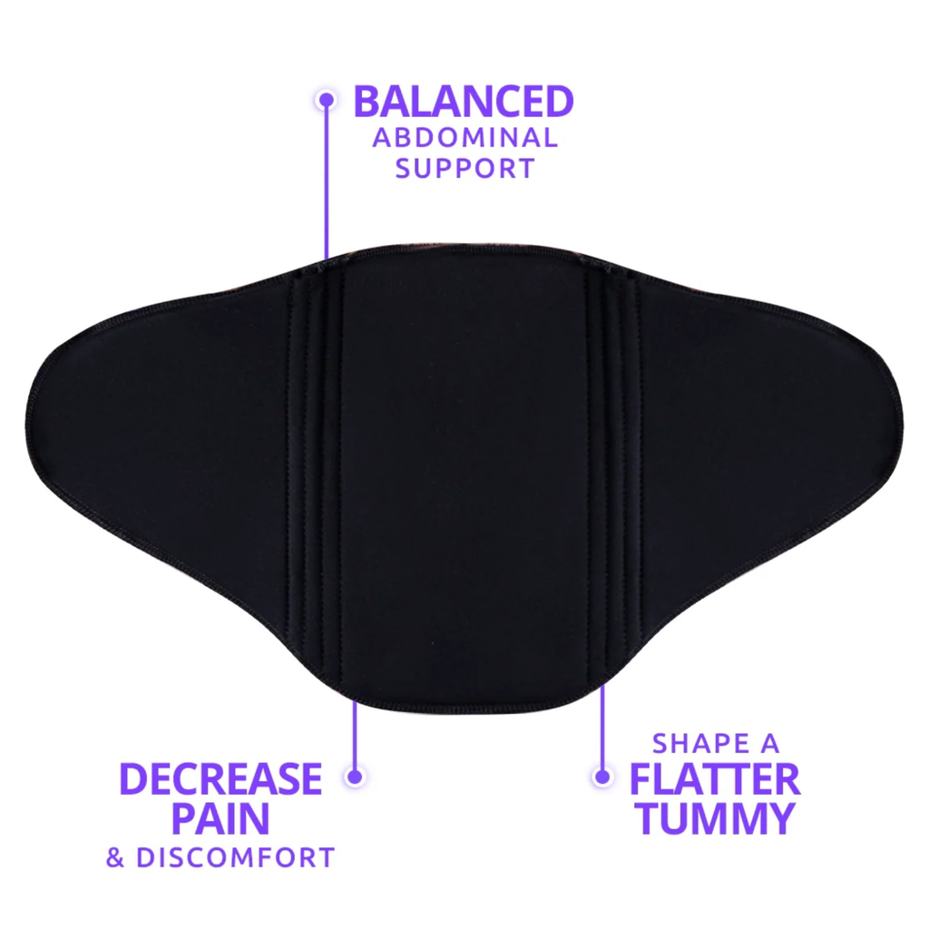 Black abdominal board mini highlighting compression, support, and comfort benefits