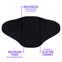 Black abdominal board mini highlighting compression, support, and comfort benefits
