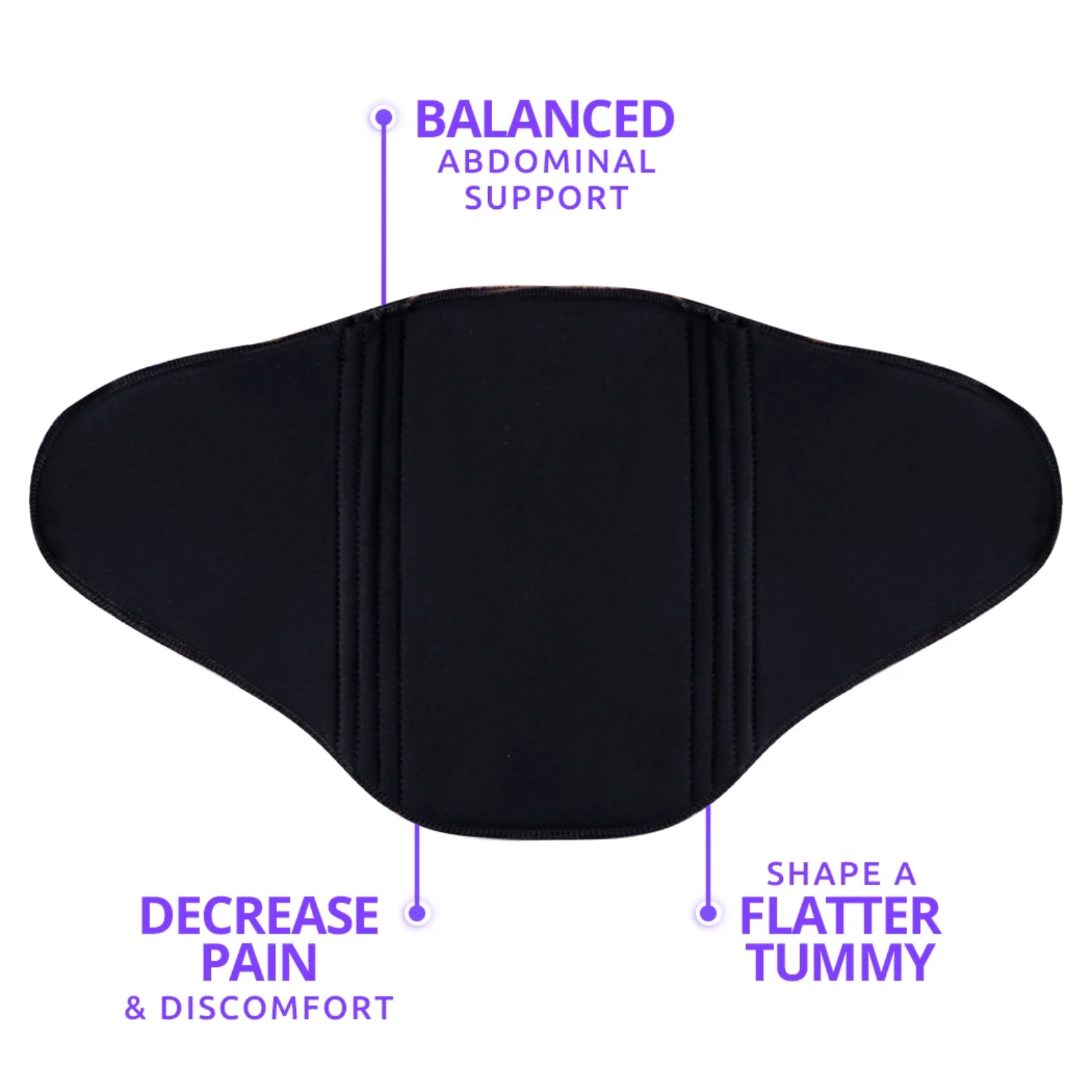 Black abdominal board mini highlighting compression, support, and comfort benefits